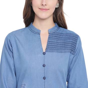 Blue embroidered cotton kurtas-and-kurtis 5