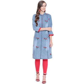 Blue embroidered cotton kurtas-and-kurtis 1