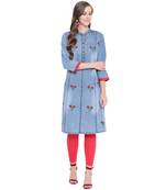 Blue embroidered cotton kurtas-and-kurtis