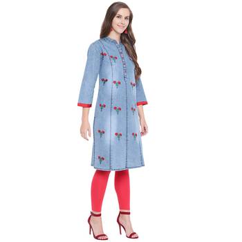 Blue embroidered cotton kurtas-and-kurtis 3