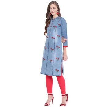 Blue embroidered cotton kurtas-and-kurtis 4