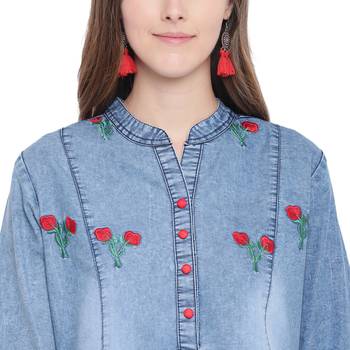 Blue embroidered cotton kurtas-and-kurtis 5