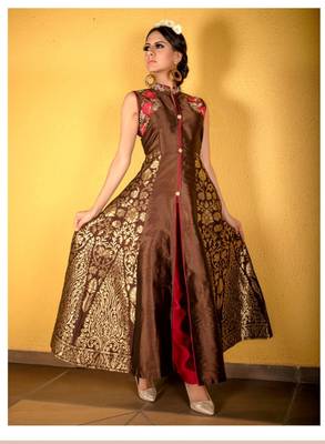 Coffee embroidered pure taffeta salwar 1