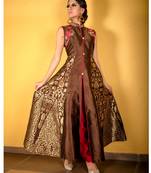 Coffee embroidered pure taffeta salwar