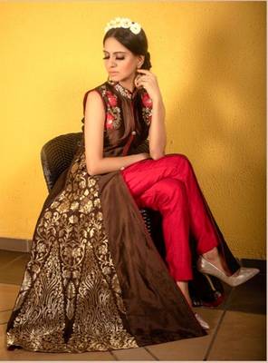 Coffee embroidered pure taffeta salwar 2