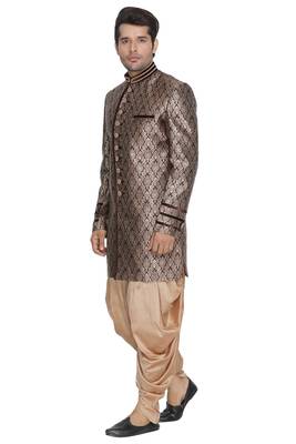 Brown Plain Blended Cotton Sherwani 2