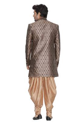 Brown Plain Blended Cotton Sherwani 4