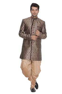 Brown Plain Blended Cotton Sherwani 5