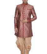 Maroon Plain Blended Cotton Sherwani