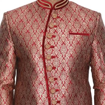 Maroon Plain Blended Cotton Sherwani 3