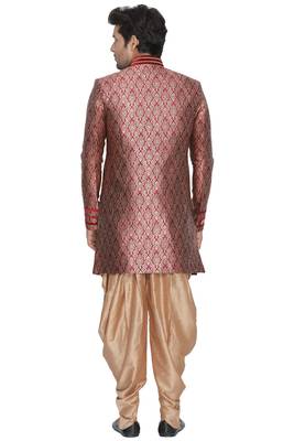 Maroon Plain Blended Cotton Sherwani 4