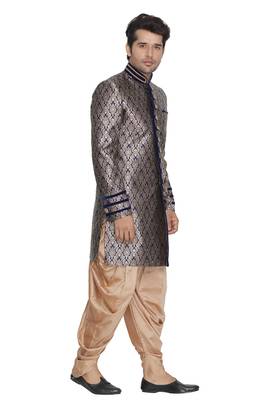 Blue Plain Blended Cotton Sherwani 2