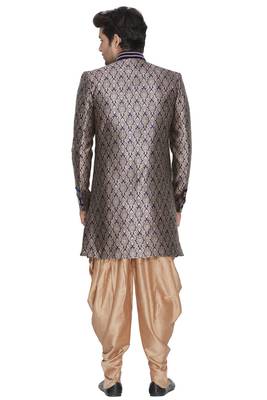 Blue Plain Blended Cotton Sherwani 4