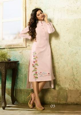 Light-pink embroidered rayon embroidered-kurtis 1