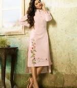Light-pink embroidered rayon embroidered-kurtis