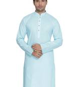 Men'S Light Blue Cotton Linen Blend Kurta