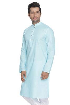 Men'S Light Blue Cotton Linen Blend Kurta 2