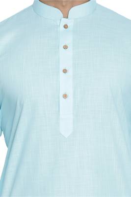 Men'S Light Blue Cotton Linen Blend Kurta 3
