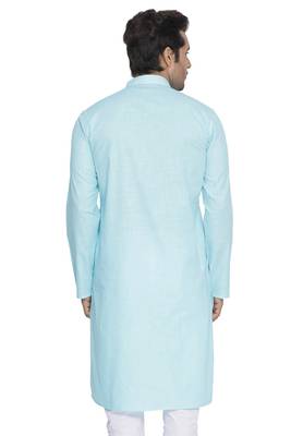 Men'S Light Blue Cotton Linen Blend Kurta 4