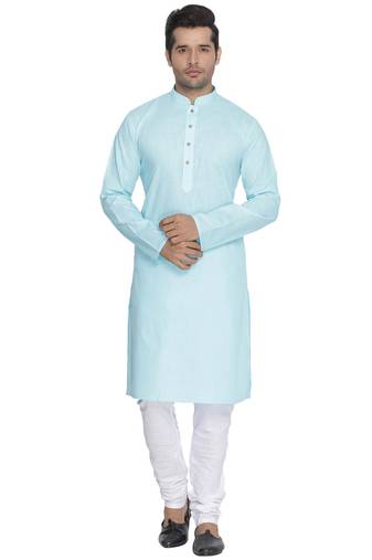Men'S Light Blue Cotton Linen Blend Kurta Pyjama Set