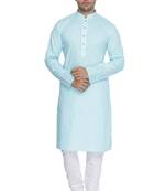 Light Blue Cotton Linen Blend Kurta Pyjama Set