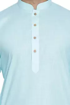 Light Blue Cotton Linen Blend Kurta Pyjama Set