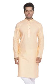 Fawn Plain Cotton Men Kurtas