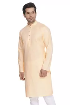 Fawn Plain Cotton Men Kurtas