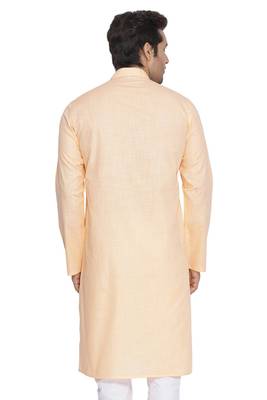 Fawn Plain Cotton Men Kurtas 4