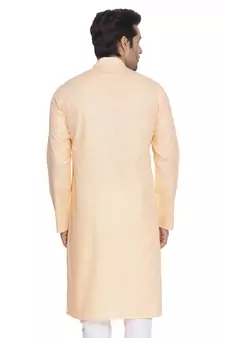 Fawn Plain Cotton Men Kurtas