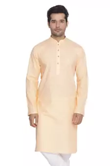 Fawn Plain Cotton Men Kurtas