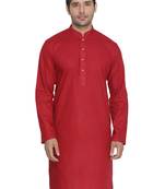 Men'S Maroon Cotton Linen Blend Kurta