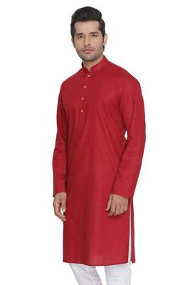 Men'S Maroon Cotton Linen Blend Kurta 2