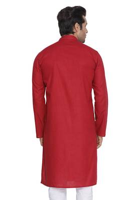 Men'S Maroon Cotton Linen Blend Kurta 4