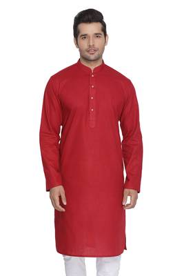 Men'S Maroon Cotton Linen Blend Kurta 5