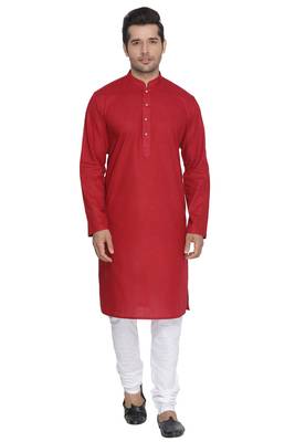 Men'S Maroon Cotton Linen Blend Kurta Pyjama Set 1