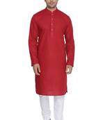 Men'S Maroon Cotton Linen Blend Kurta Pyjama Set