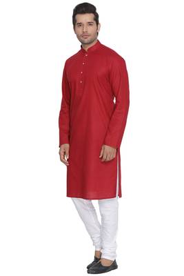 Men'S Maroon Cotton Linen Blend Kurta Pyjama Set 2
