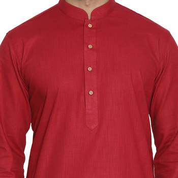 Men'S Maroon Cotton Linen Blend Kurta Pyjama Set 3