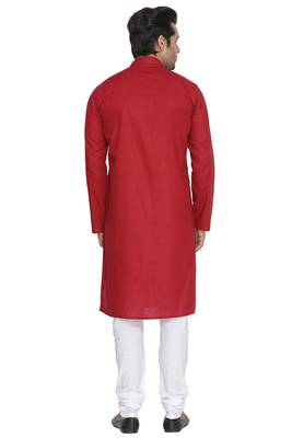 Men'S Maroon Cotton Linen Blend Kurta Pyjama Set 4