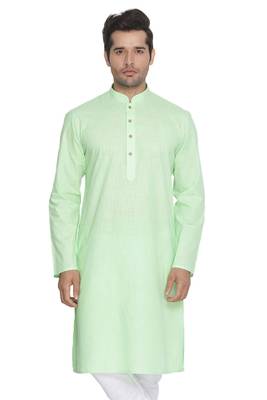 Green Cotton Linen Blend Kurta 1