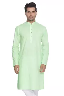 Green Cotton Linen Blend Kurta