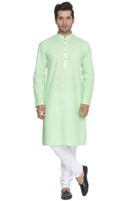 Men'S Green Cotton Linen Blend Kurta Pyjama Set 1