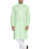 Men'S Green Cotton Linen Blend Kurta Pyjama Set