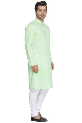 Men'S Green Cotton Linen Blend Kurta Pyjama Set 2