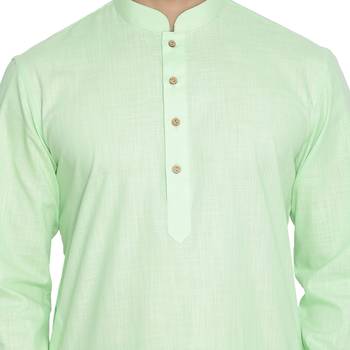 Men'S Green Cotton Linen Blend Kurta Pyjama Set 3