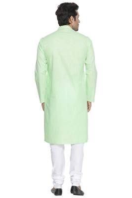Men'S Green Cotton Linen Blend Kurta Pyjama Set 4