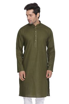 Green Cotton Linen Blend Kurta 1