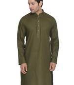 Green Cotton Linen Blend Kurta