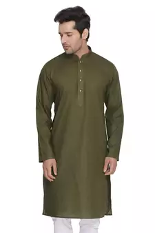 Green Cotton Linen Blend Kurta